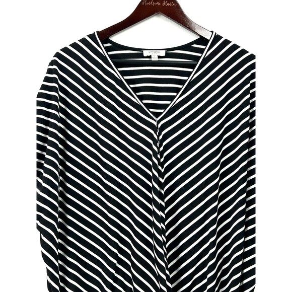 Umgee VNeck Cap Sleeve Blouse Women M Black White Stripe Twist Knot Front 1182H - Picture 9 of 11